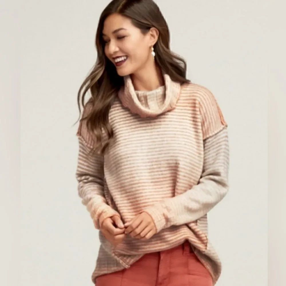 Cabi Ombre Orange Striped Cowl Neck Pullover Sweater